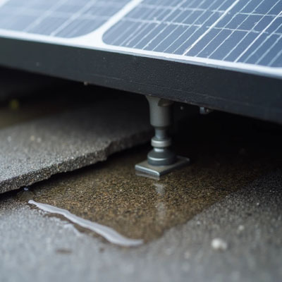 Water trapped beneath solar panel on roof surface